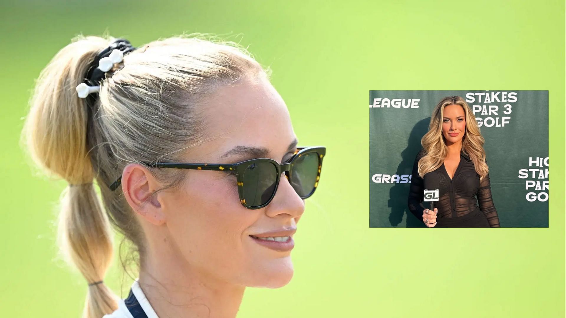 Paige Spiranac poses in all-black outfit in exciting announcement tease (Images via Getty and @_paige.renee/Instagram)