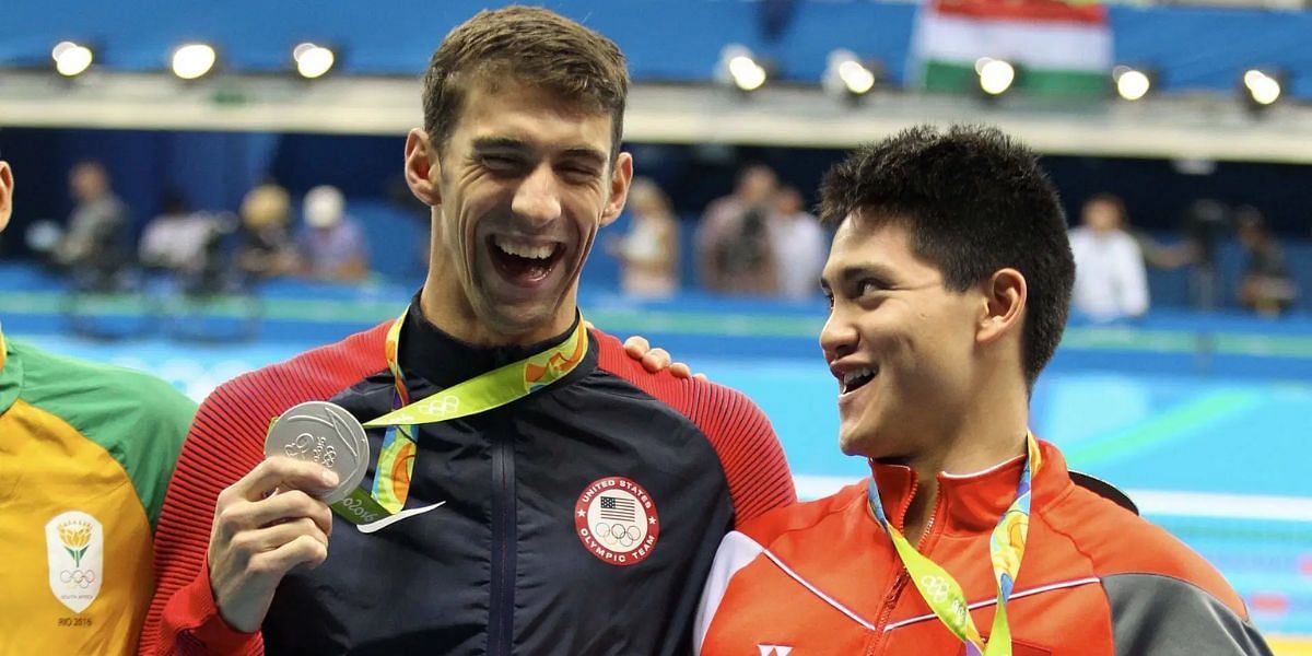 Michael Phelps of United States and Joseph Schooling of Singapour at Olympic Games in Rio de Janeiro, Brazil. (Photo by Getty Images)