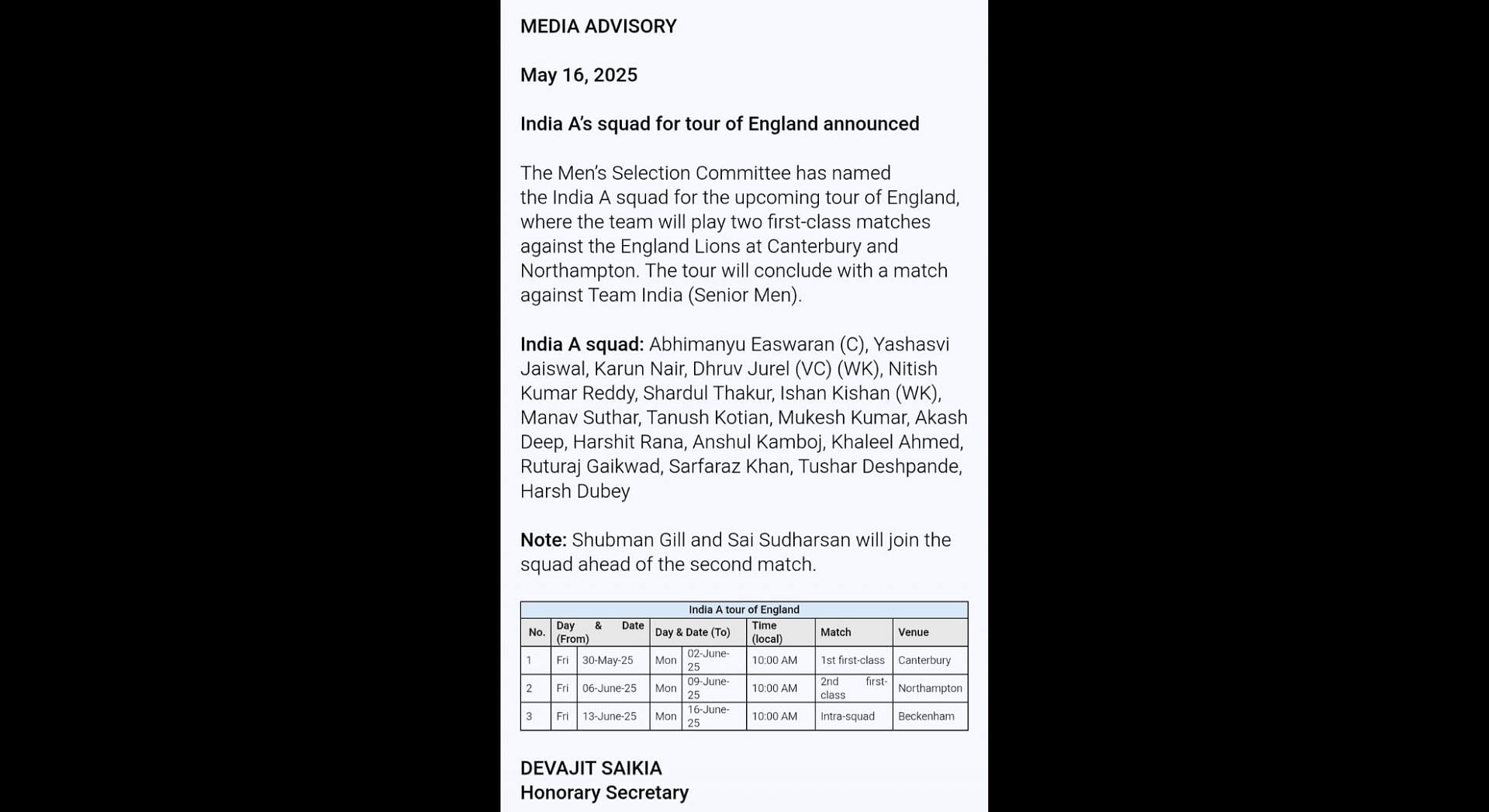 India A squad for the 2025 England tour. [Pic credits: BCCI]
