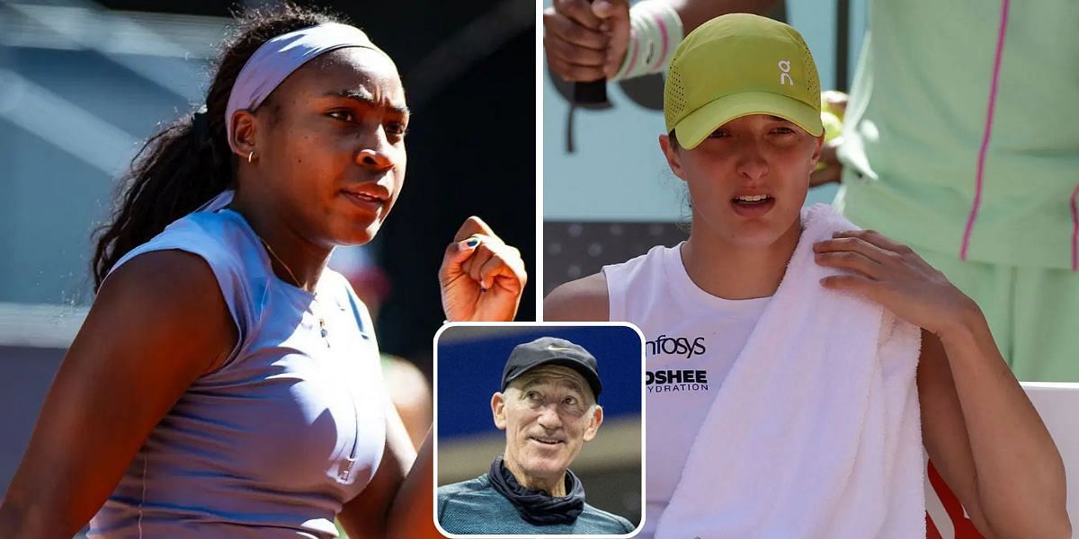 Coco Gauff (left), Iga Swiatek (right), Brad Gilbert (bottom center), Sources: Getty