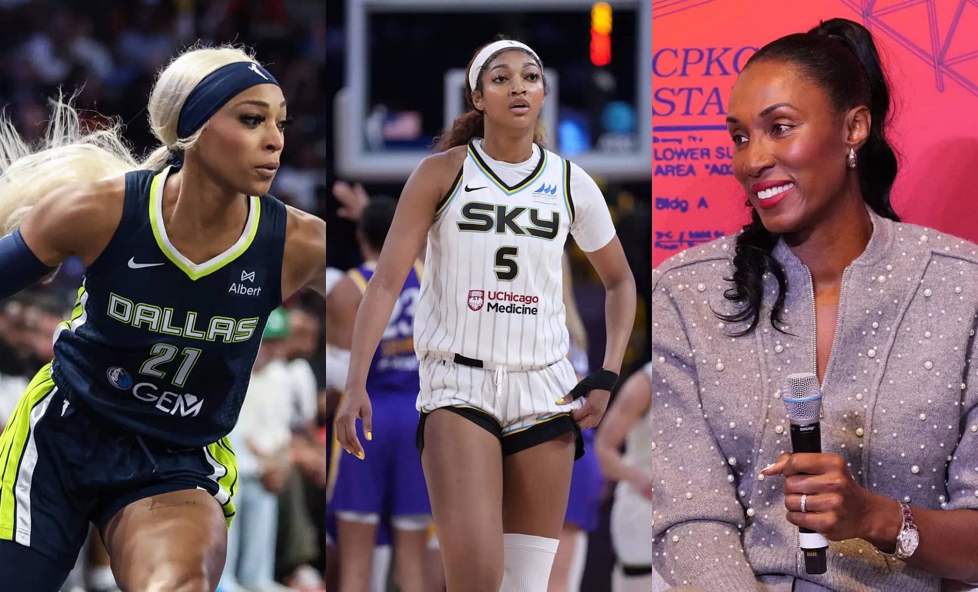 DiJonai Carrington, Angel Reese and Lisa Leslie