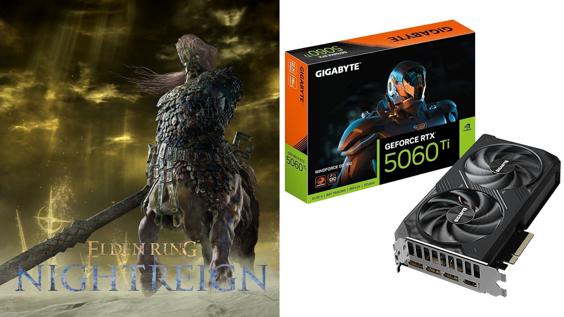 The Nvidia RTX 5060 and 5060 Ti can play Elden Ring Nightreign comfortably at 60 FPS (Image via FromSoftware and Amazon)