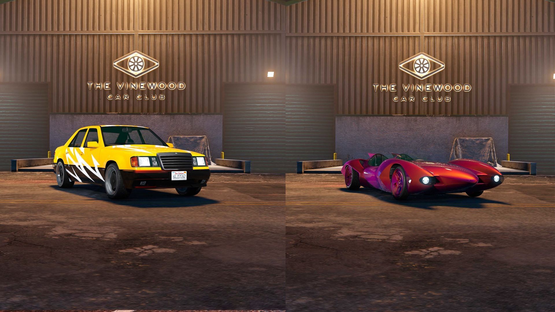 A promotional image of two discounts vehicles at Vinewood Car Club as part of Plus benefits of May 2025 (Image via Rockstar Games)