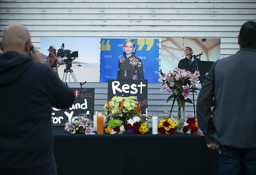 A candlelight vigil is held for Halyna Hutchins. Source: Getty