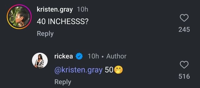 Rickea Jackson confirming the length of her hair to a fan