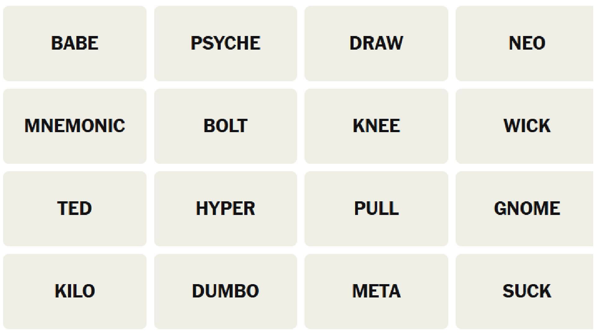 All the words for the New York Times Connections puzzle today (Image via The New York Times)