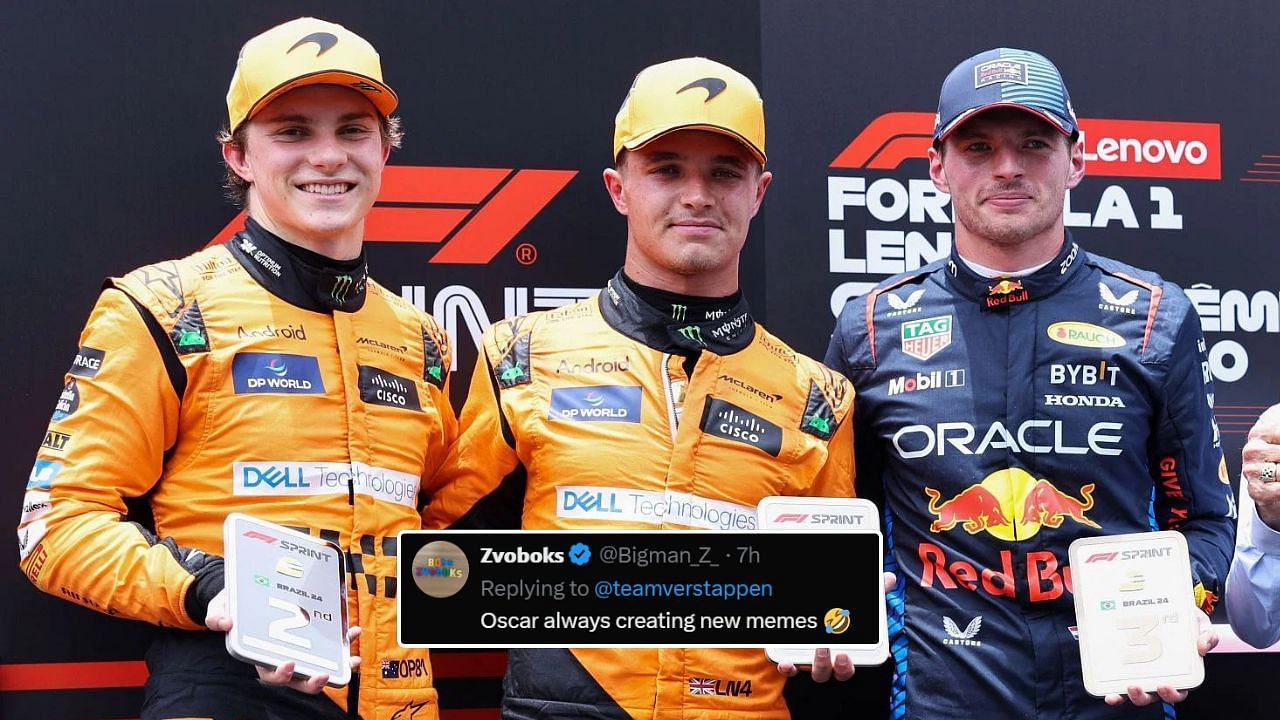 In Picture: Oscar Piastri, Lando Norris, and Max Verstappen (from Left). Credit: Getty Images. Fan reaction by: X.com/Bigman_Z_