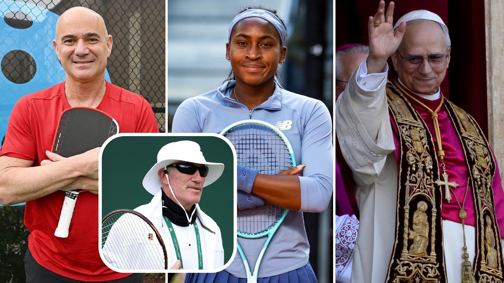 Andre Agassi, Brad Gilbert, Coco Gauff, Pope Leo XIV (Source: Getty)