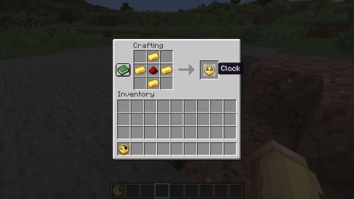 Follow this recipe to craft the Minecraft clock (Image via Sportskeeda Gaming || Mojang Studios)