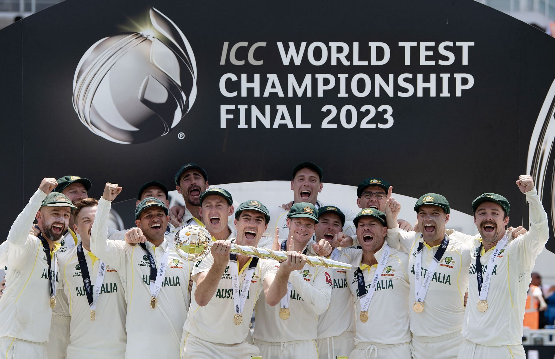 Australia celebrate winning the second WTC title. Source: Getty