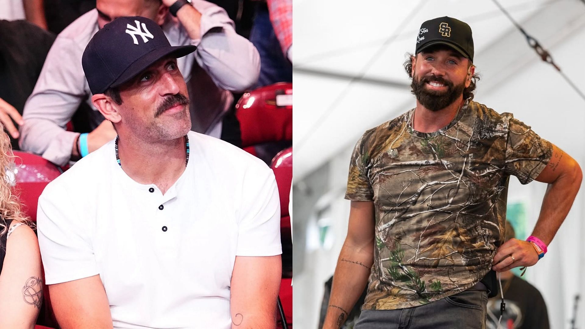 Aaron Rodgers parties with justmike - via Getty/CMS and Instagram/@justmike
