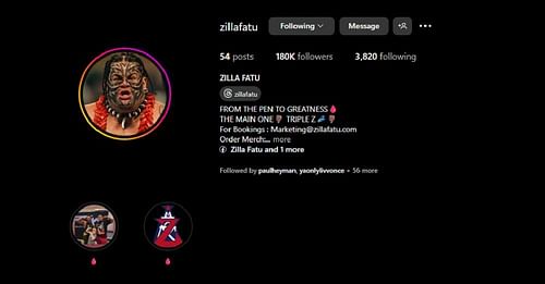 Zilla Fatu's new display photo on Instagram (Photo: @zillafatu on IG)