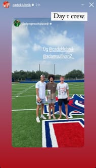 Cade Klubnik and Jaden Greathouse on the football field. - Source: Instagram/@cadeklubnik