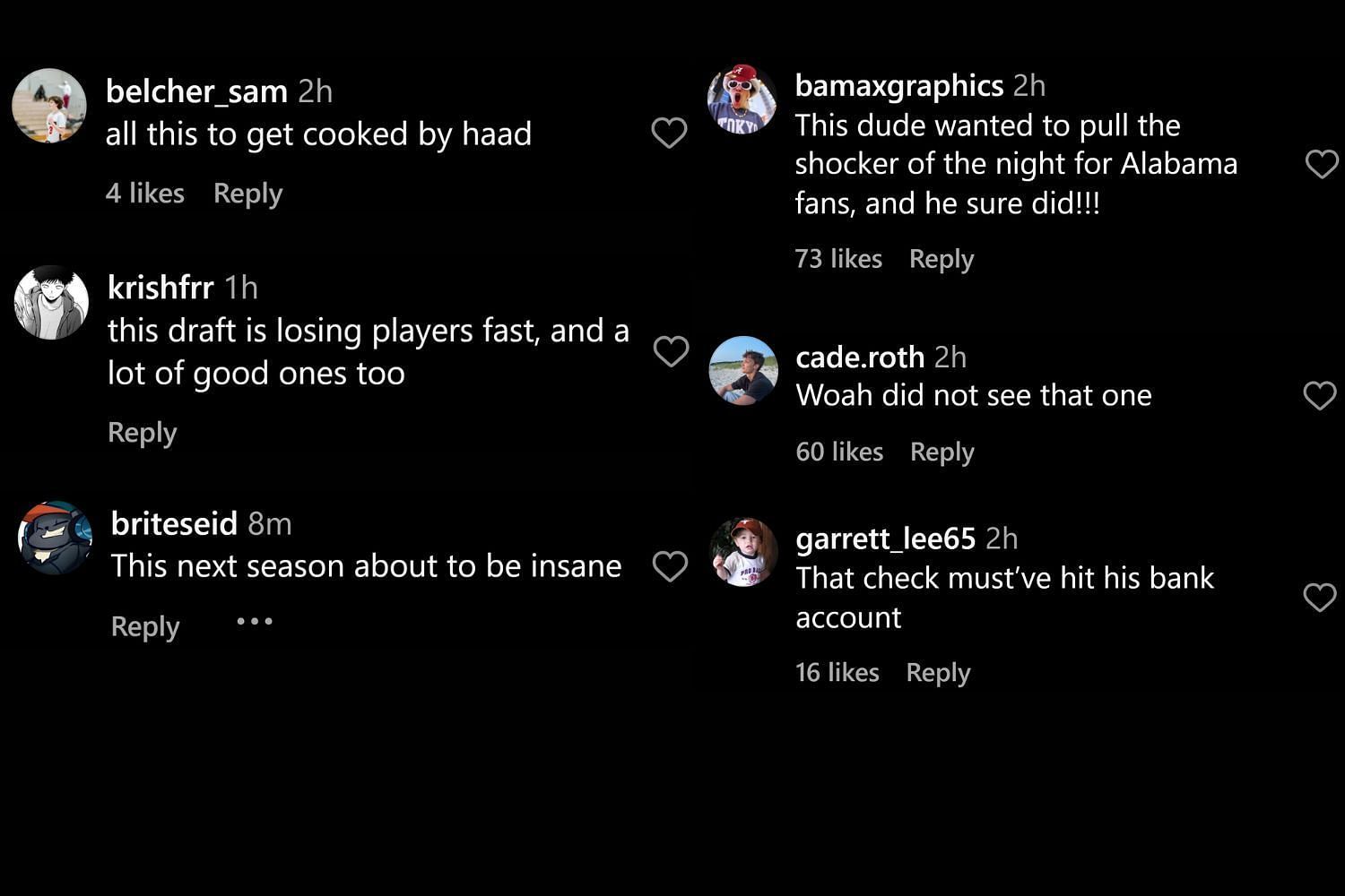 Fan comments on Instagram (@recruitsnews/IG) 