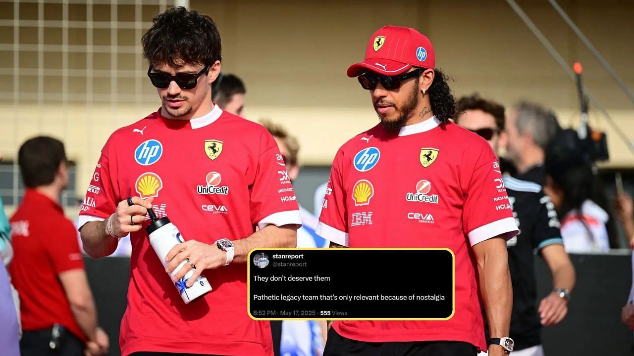 In Picture: Lewis Hamilton and Charles Leclerc (from Right). Credit: Getty Images. Fan reaction by: x.com/stanreport