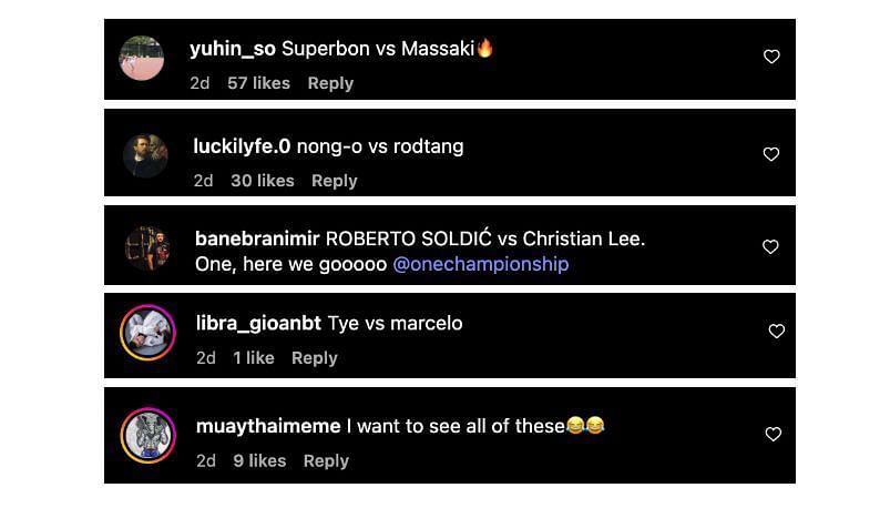 Screenshot of comments. [ONE Championship/Instagram]