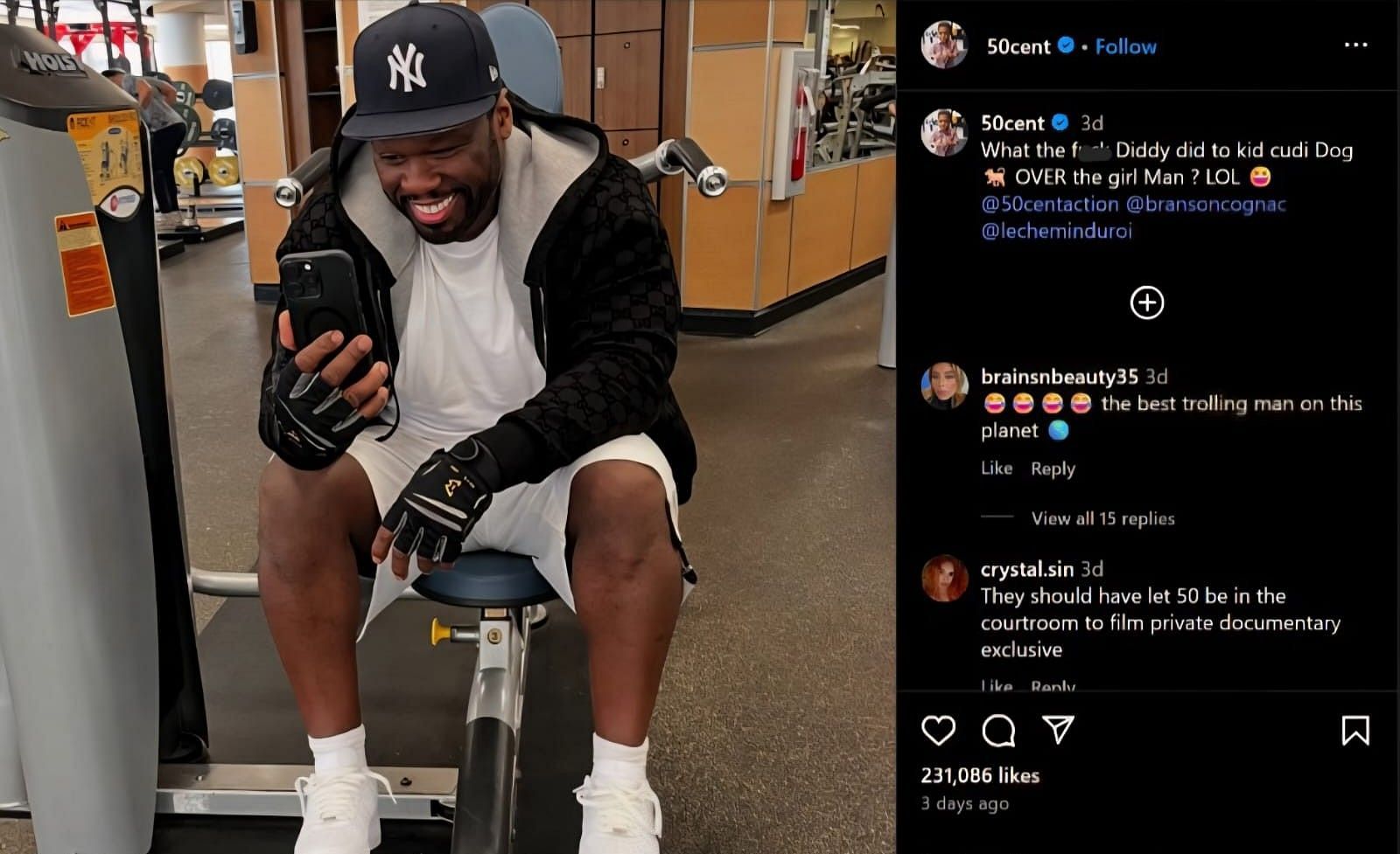 The &#039;In da Club&#039; rapper&#039;s Instagram post on Diddy&#039;s trial (Image via Instagram/@50Cent)