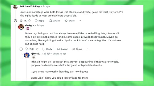 Redditors react to the recipe change for lead in Minecraft (Image via Reddit)
