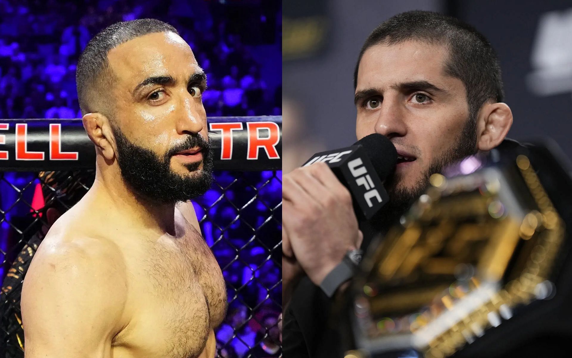 Islam Makhachev (right) announces his future plans in the wake of Belal Muhammad