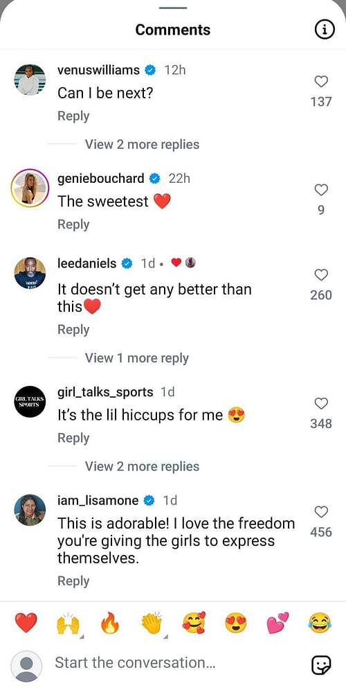 Eugenie Bouchard's comment on Serena Williams' post (Image: Instagram)