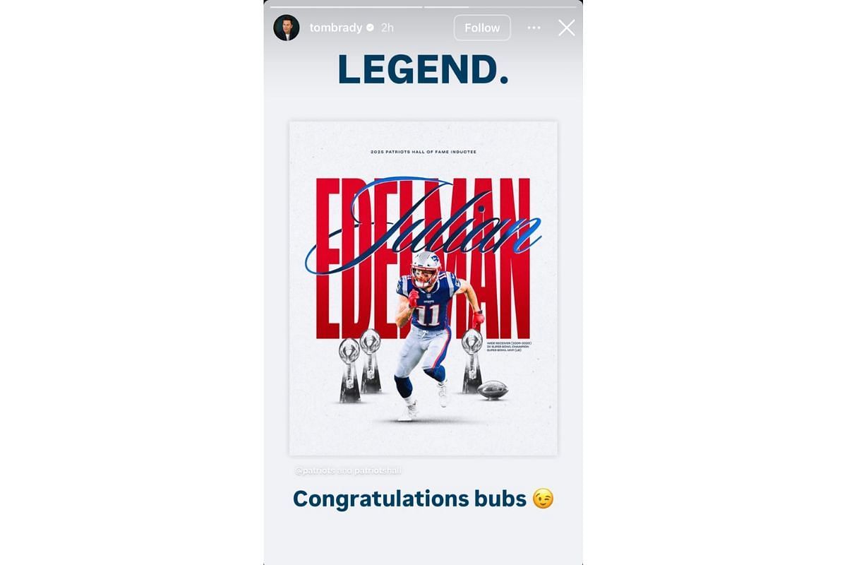 Tom Brady cumprimenta Julian Edelman, enquanto pensa em ganhar sua confiança em 2013 (Crédito: Instagram @tombrady)