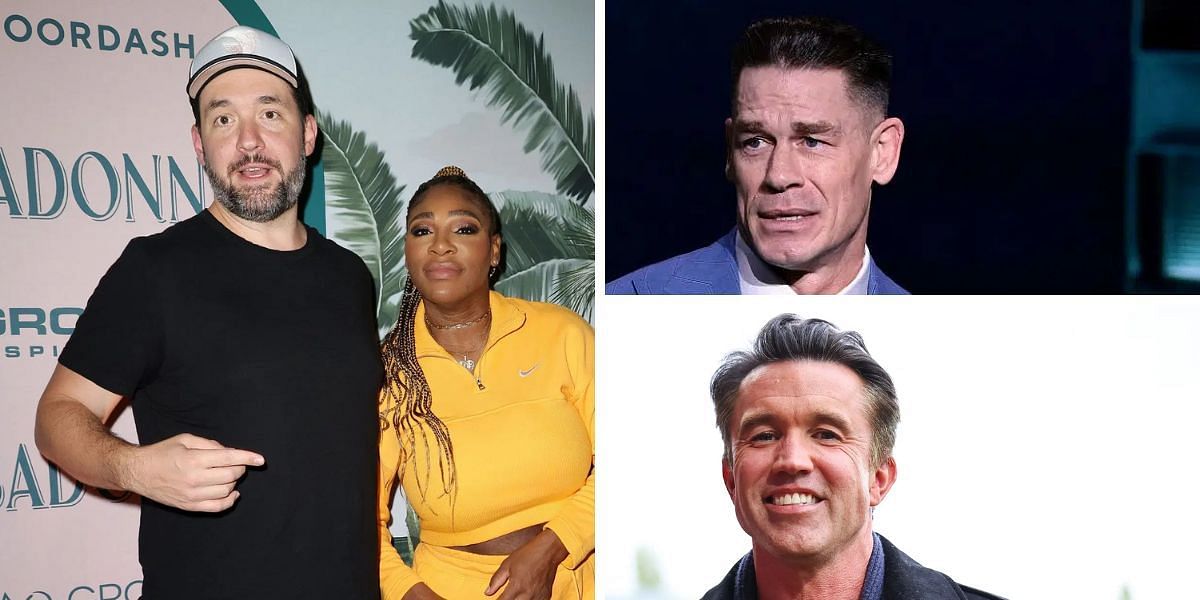 Alexis Ohanian and Serena Williams (left), John Cena (top right), Rob McElhenney (bottom right), Sources: Getty