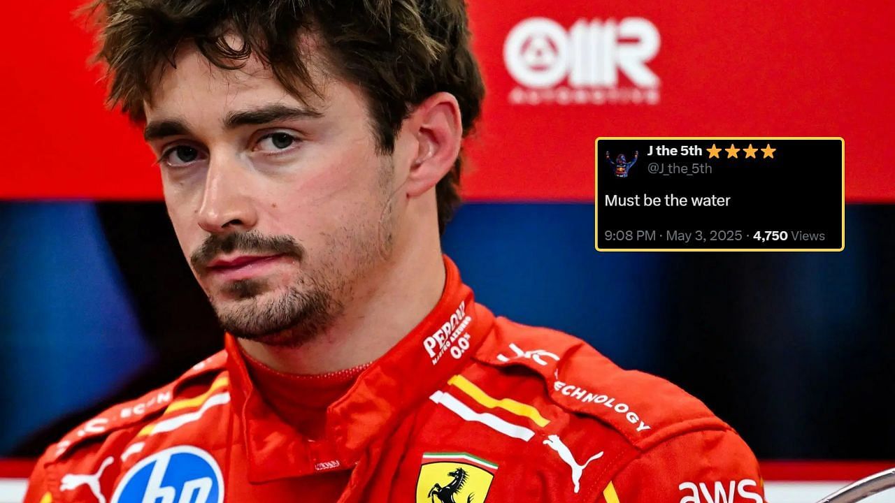 In Picture: Charles Leclerc (foreground), and fan reaction by: x.com/J_the_5th