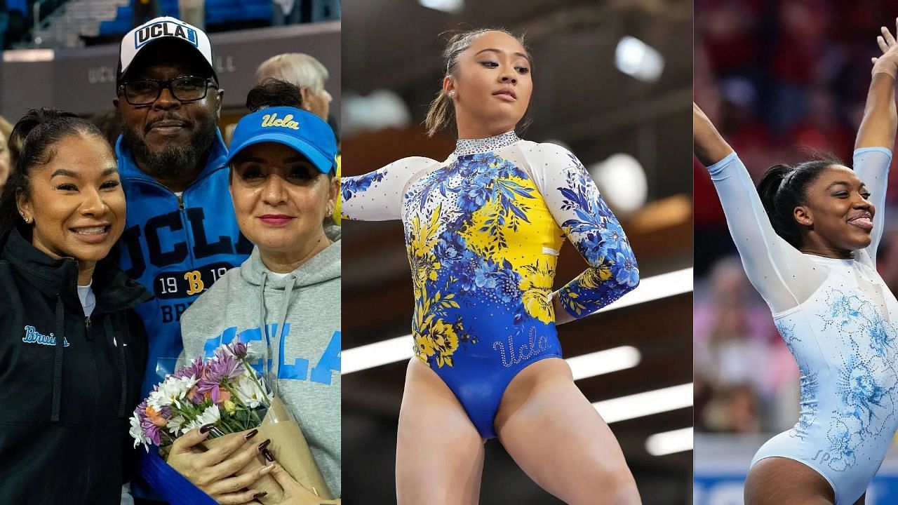Jordan Chiles with her mother Gina, Emma Malabuyo and Chae Campbell (Image via: All Getty)