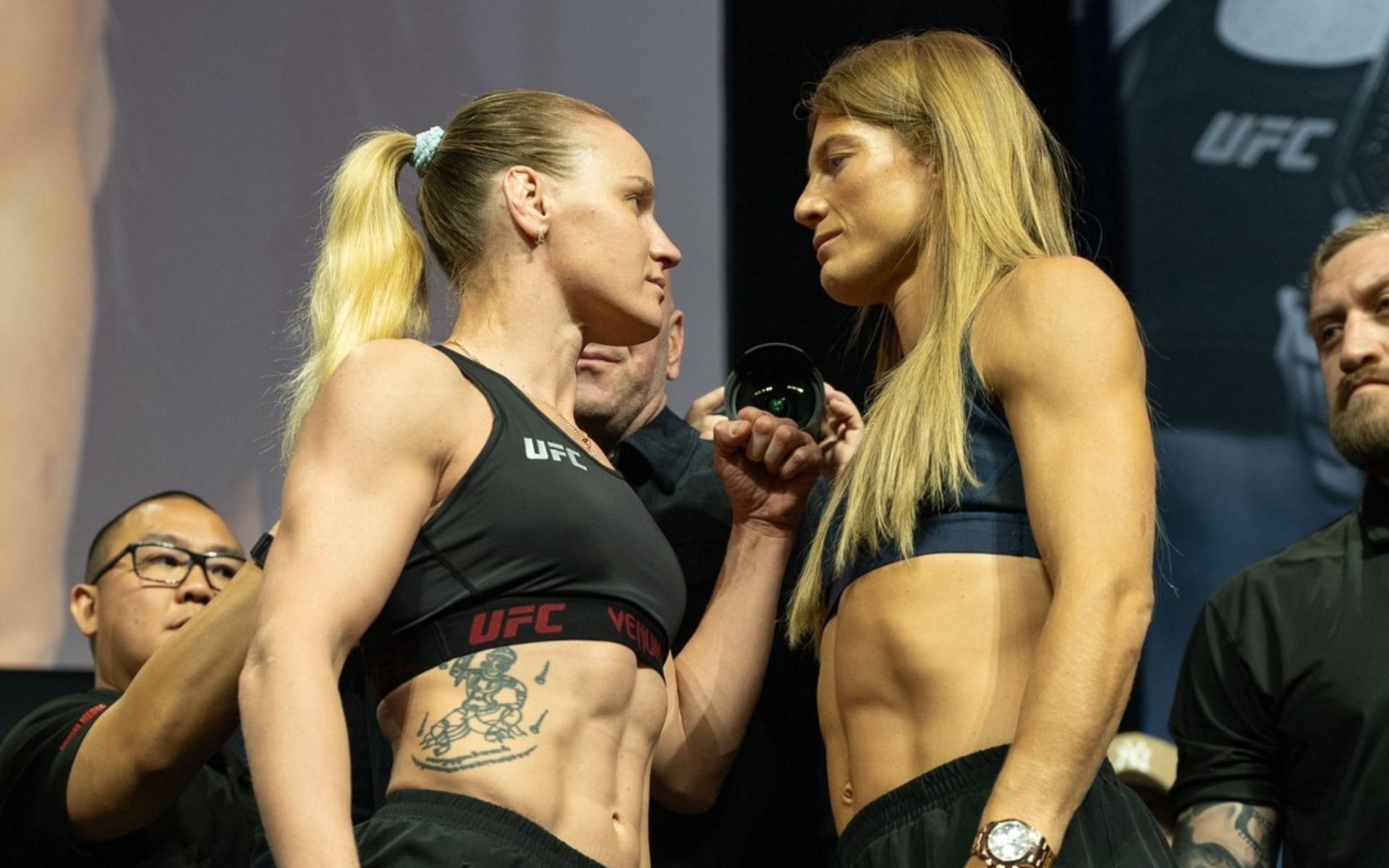 Valentina Shevchenko (left) takes on Manon Fiorot (right) at UFC 315. [Image courtesy: @ufc on Instagram]