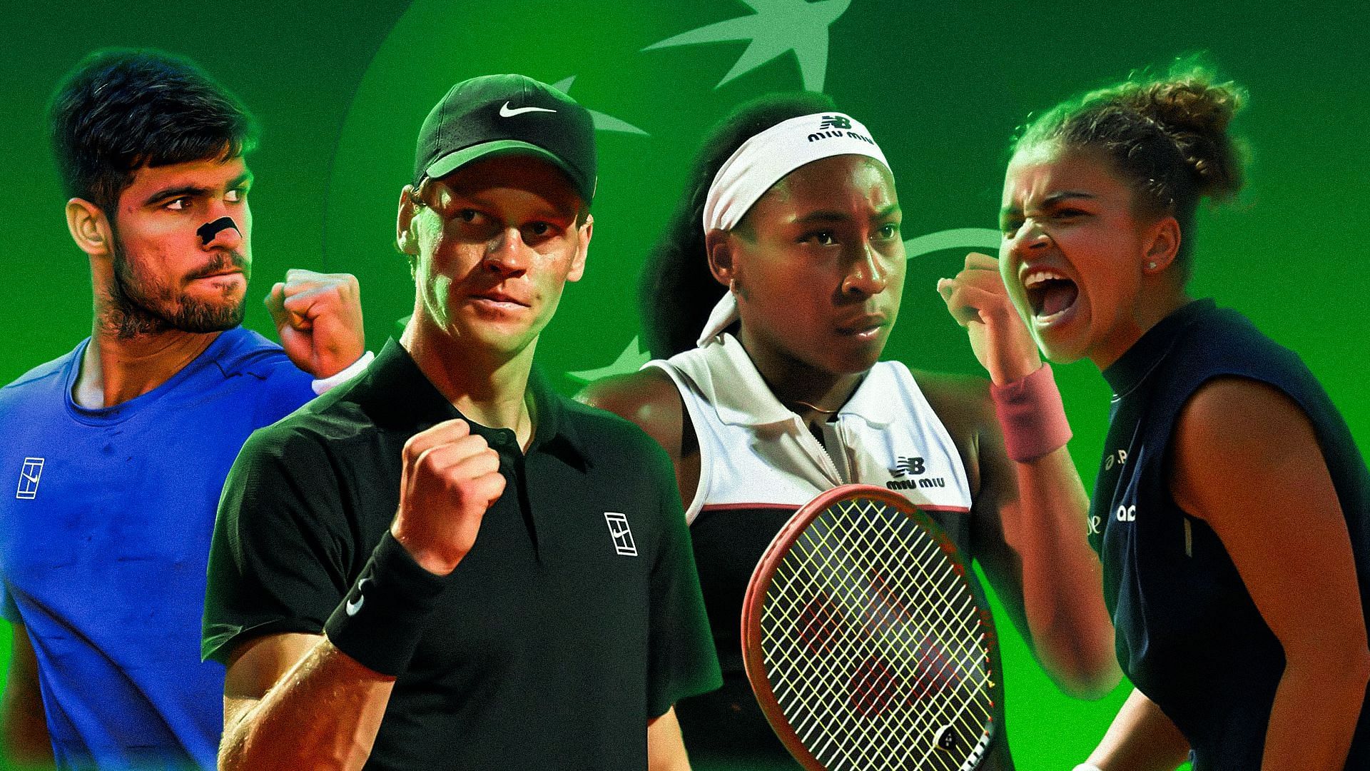 From L-R: Carlos Alcaraz, Jannik Sinner, Coco Gauff and Jasmine Paolini will contest the Italian Open 2025 singles finals. (Photos: Getty)