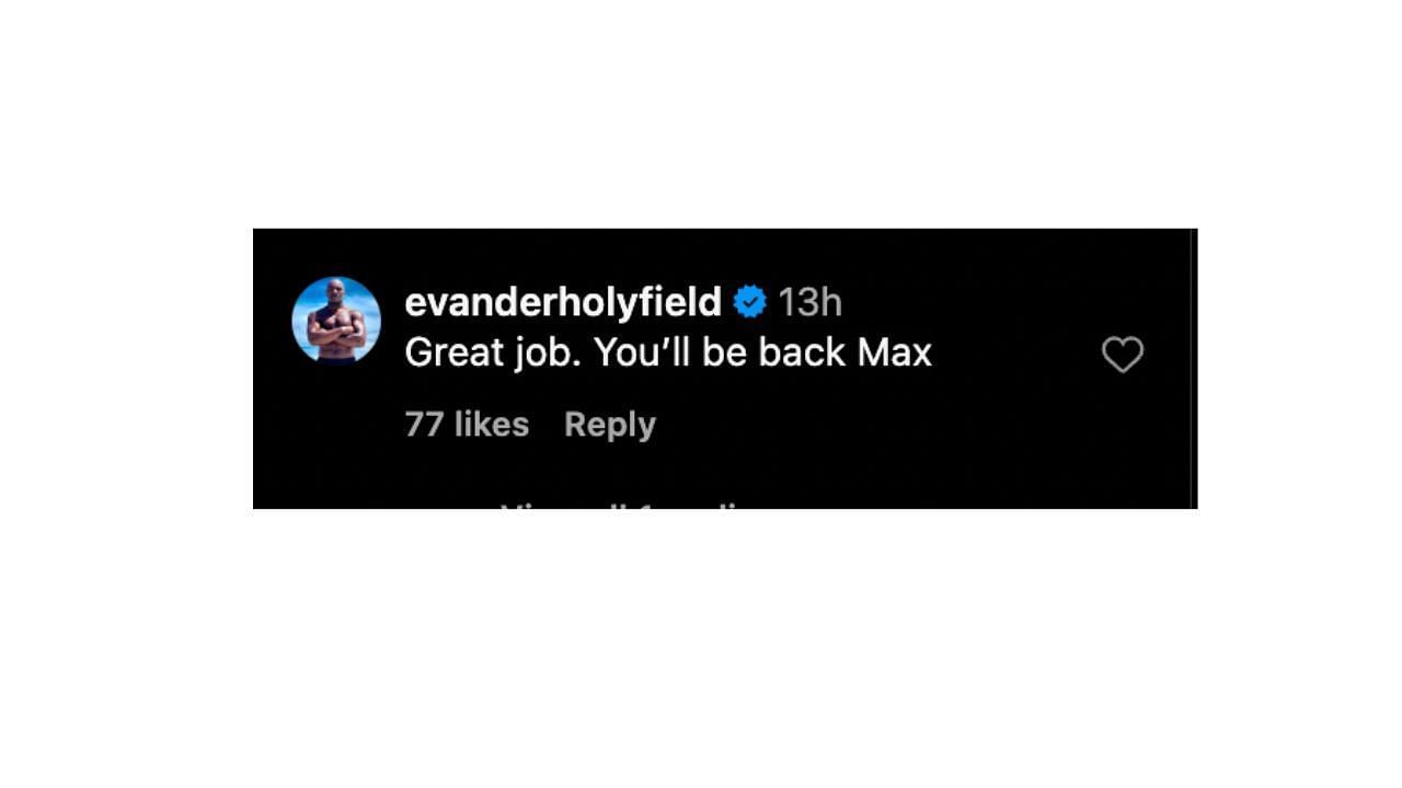 Evander Holyfield&#039;s comment on Max Verstappen&#039;s post [Image Source: @maxverstappen1/Instagram]