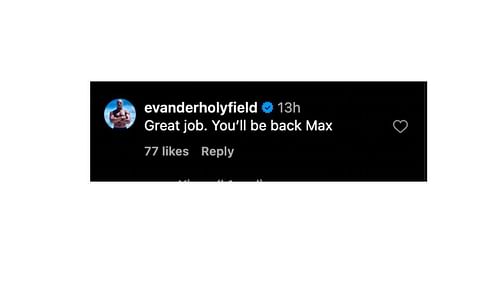 Evander Holyfield's comment on Max Verstappen's post [Image Source: @maxverstappen1/Instagram]