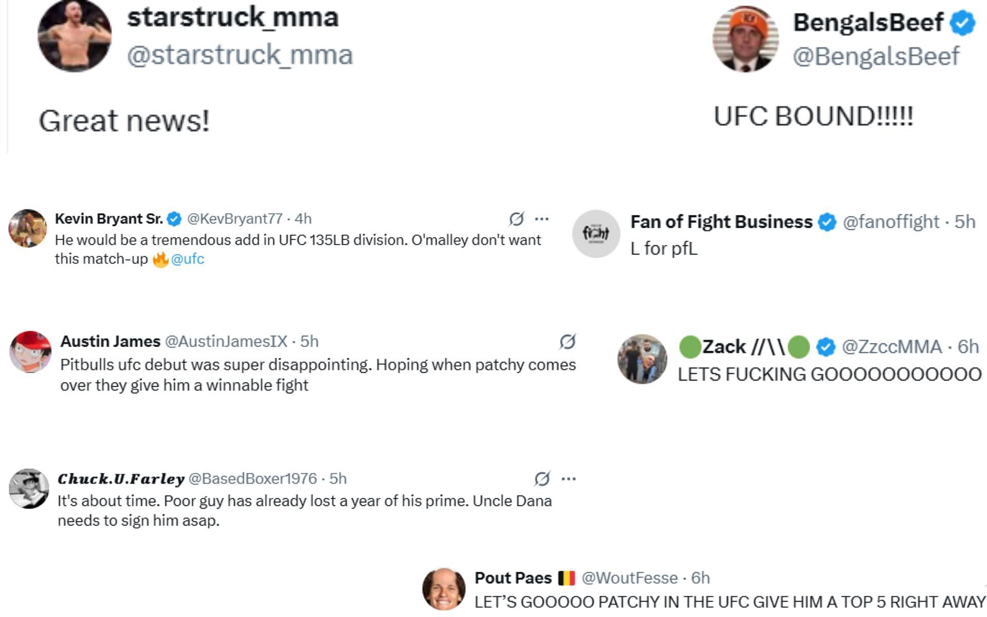 Fan reactions [Screenshots courtesy: @PFLMMA on X]