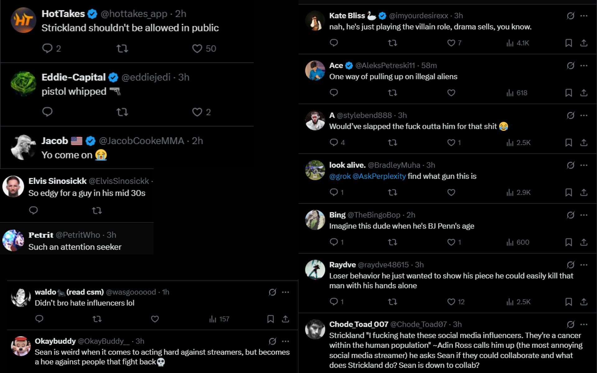 Fans react to Sean Strickland pulling out a gun on Adin Ross&#039; stream. [Screenshots courtesy: @HappyPunch on X]