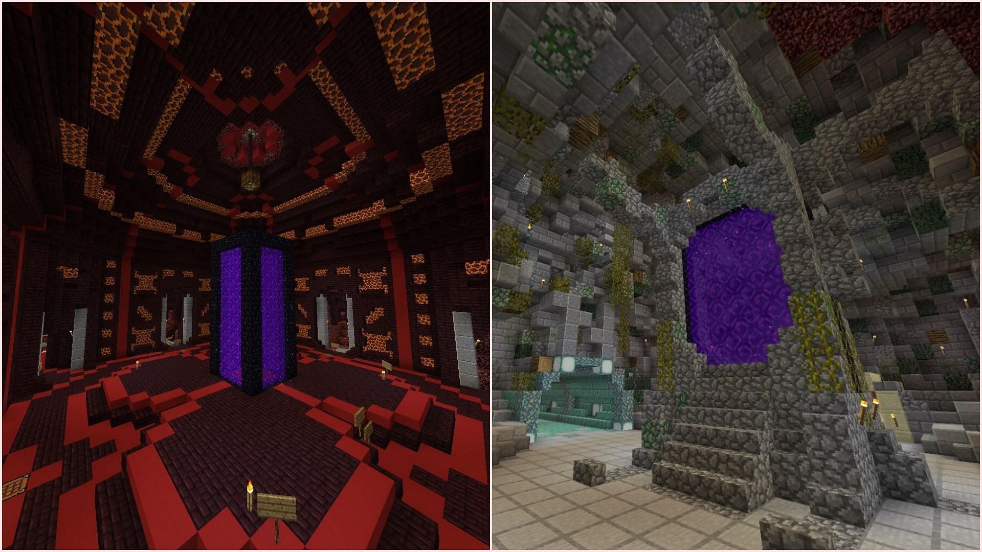 There can be many ways to make a Nether hub in Minecraft. (Image via Reddit/ntader || Reddit/Dragonita)