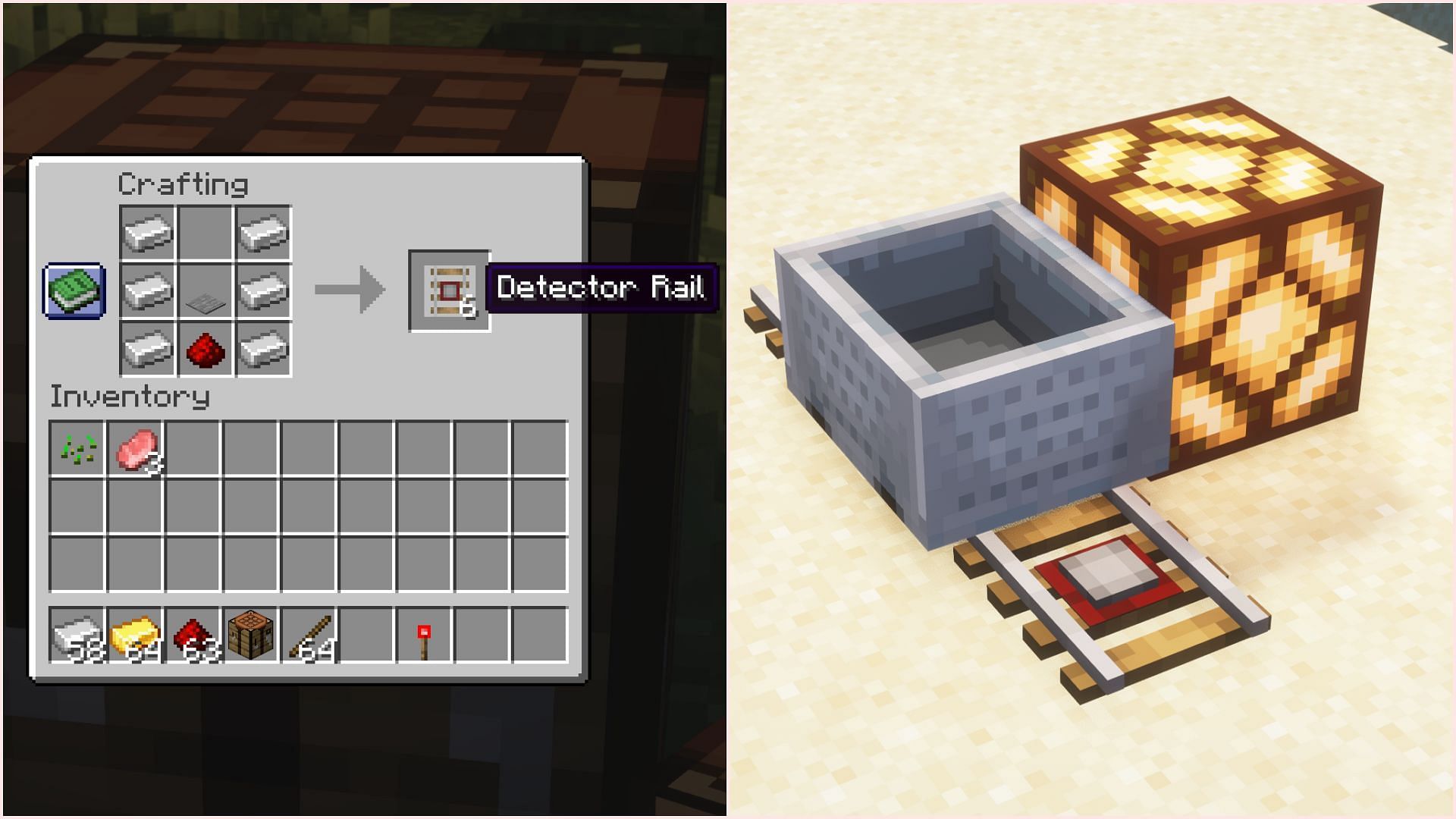 Detector rail can activate any redstone rail or block (Image via Sportskeeda Gaming || Mojang Studios)