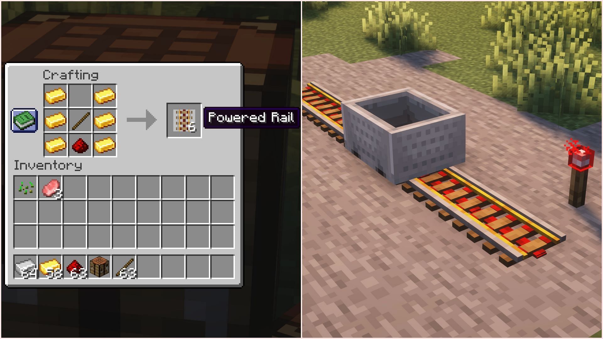Powered rail can be used to push a minecart forward (Image via Sportskeeda Gaming || Mojang Studios)
