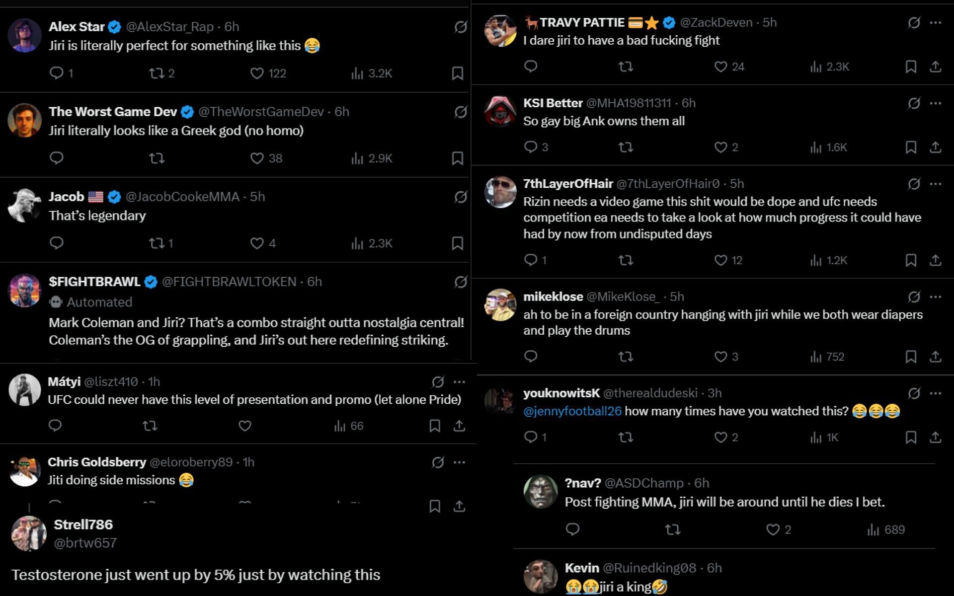 Fans react to the video of Jiri Prochazka and Mark Coleman at Rizin event. [Screenshots courtesy: @SpinninBackfist on X]