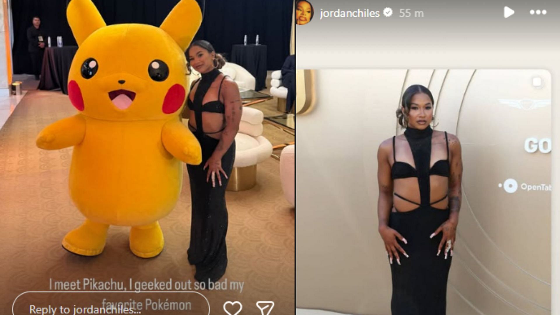 Screengrabs of Jordan Chiles&#039; Instagram stories from the Gold House Gala [Image Source: Jordan Chiles&#039; Instagram]
