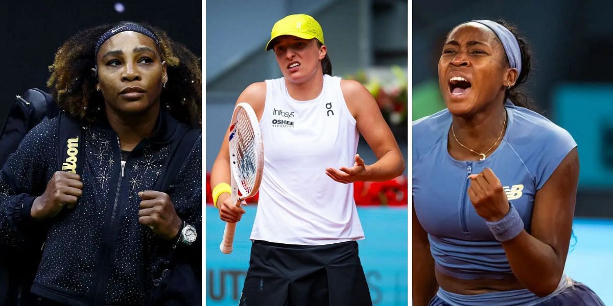 Serena Williams (left), Iga Swiatek (center), Coco Gauff (right), Sources: Getty