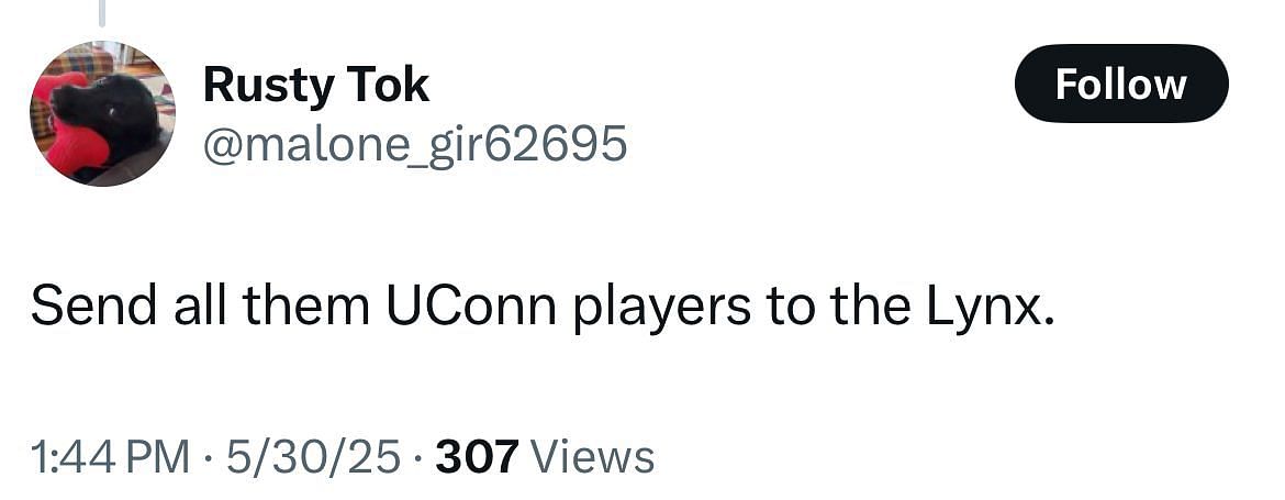 A reply says UConn stars like Fudd should play for the Lynx (image credit: instagram/wnbagotgame)