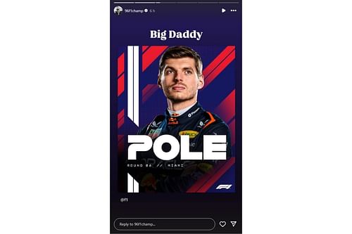 Damon Hill reacts to Max Verstappen's pole in Miami (@96f1champ on Instagram)