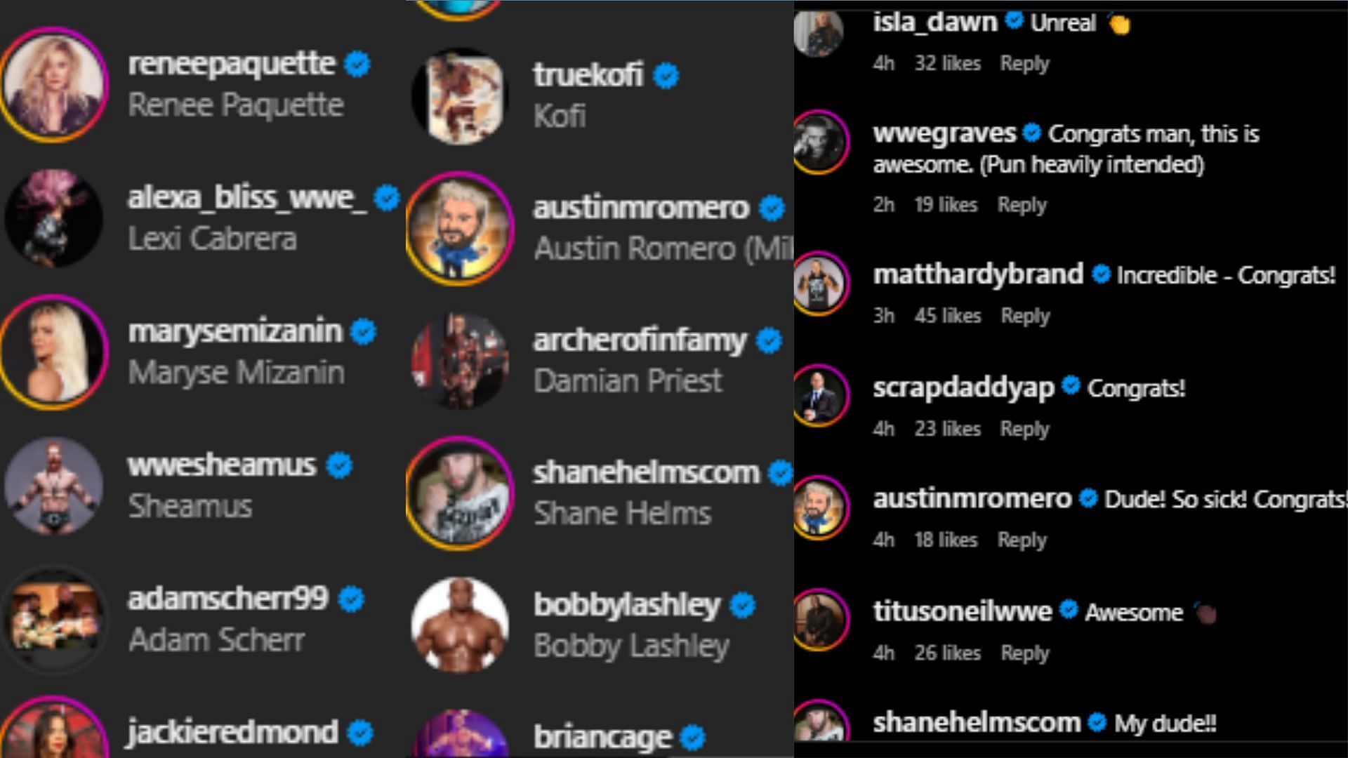 The stars all reached out (Credit: The Miz&#039;s Instagram)