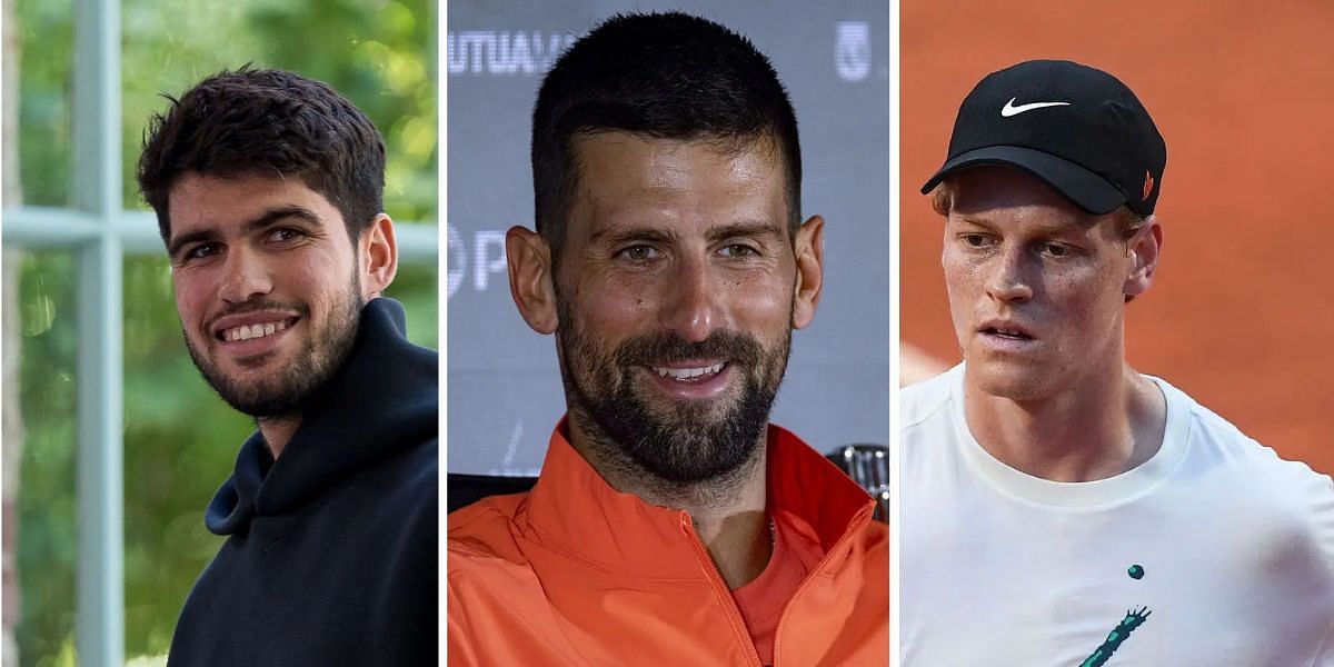 Carlos Alcaraz (left), Novak Djokovic (center), Jannik Sinner (right), Sources: Getty