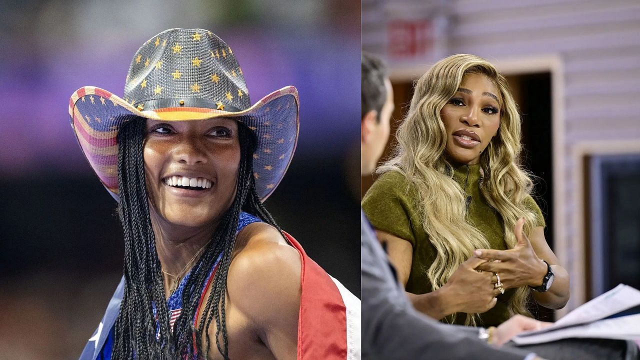 Tara Davis-Woodhall and Serena Williams (Image via: Both Getty)