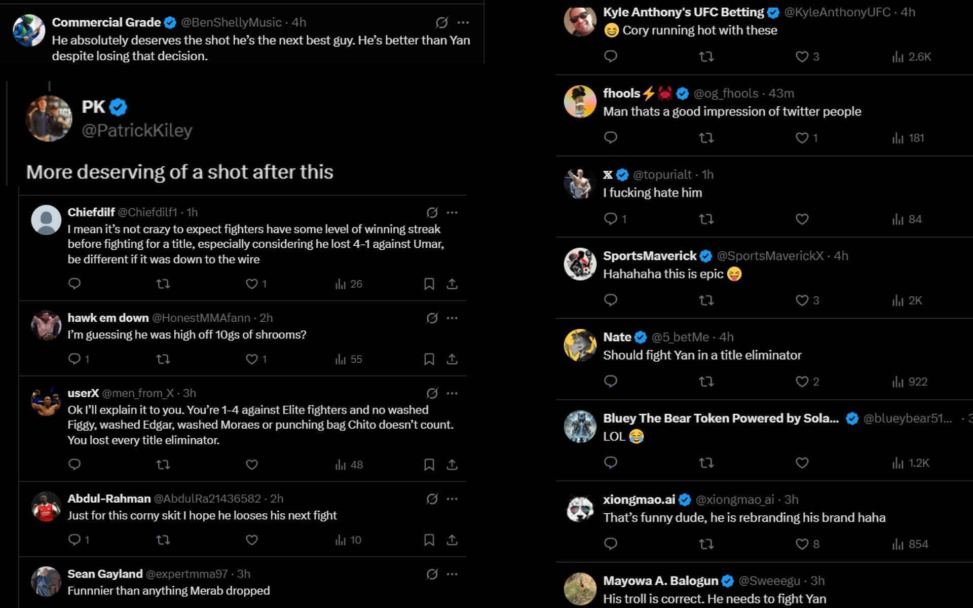 Fans react to Cory Sandhagen&#039;s recent skit video. [Screenshots courtesy: @ChampRDS on X]