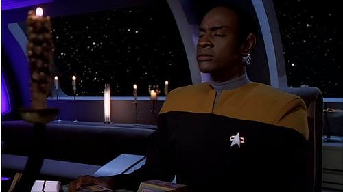 Surrounded by candlelight and stars, Tuvok enters a meditative trance, one of many deeply personal moments featured in Star Trek: Voyager (Image via Netflix)