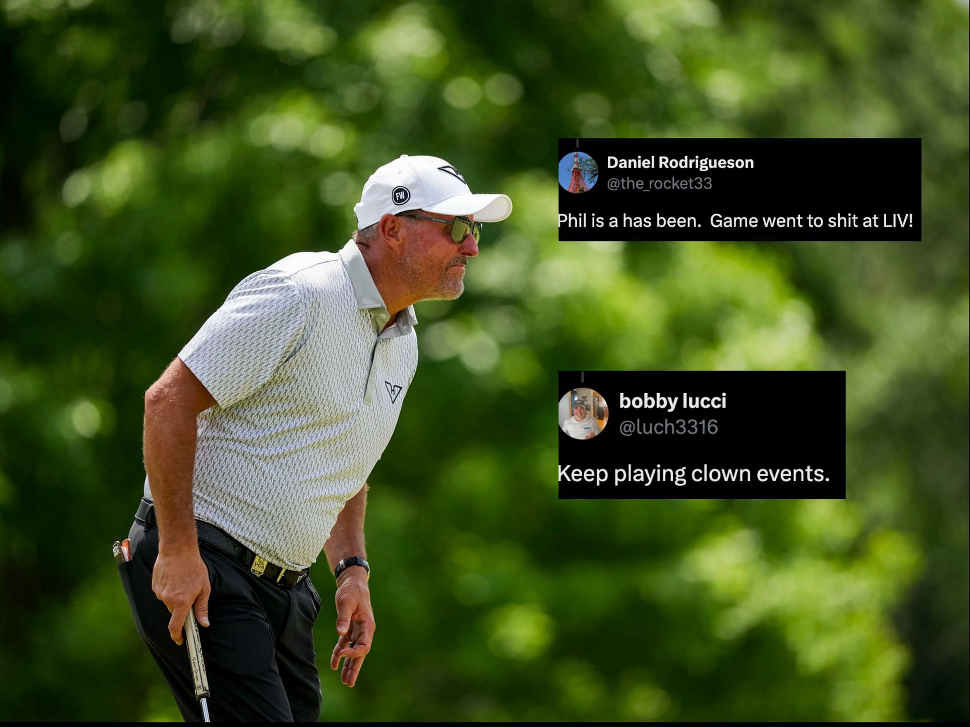 Phil Mickelson struggles at the PGA Championship 2025 (image via Imagn, x@the_rocket33, x@luch3316)