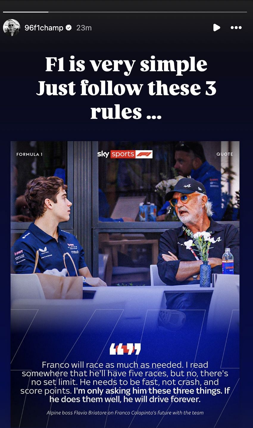 Damon Hill&#039;s IG Story [Image Source: @96f1champ/Instagram]