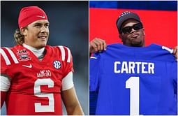 Giants QB Jaxson Dart drops 1-word reaction on Abdul Carter signing $45,300,000 rookie contract